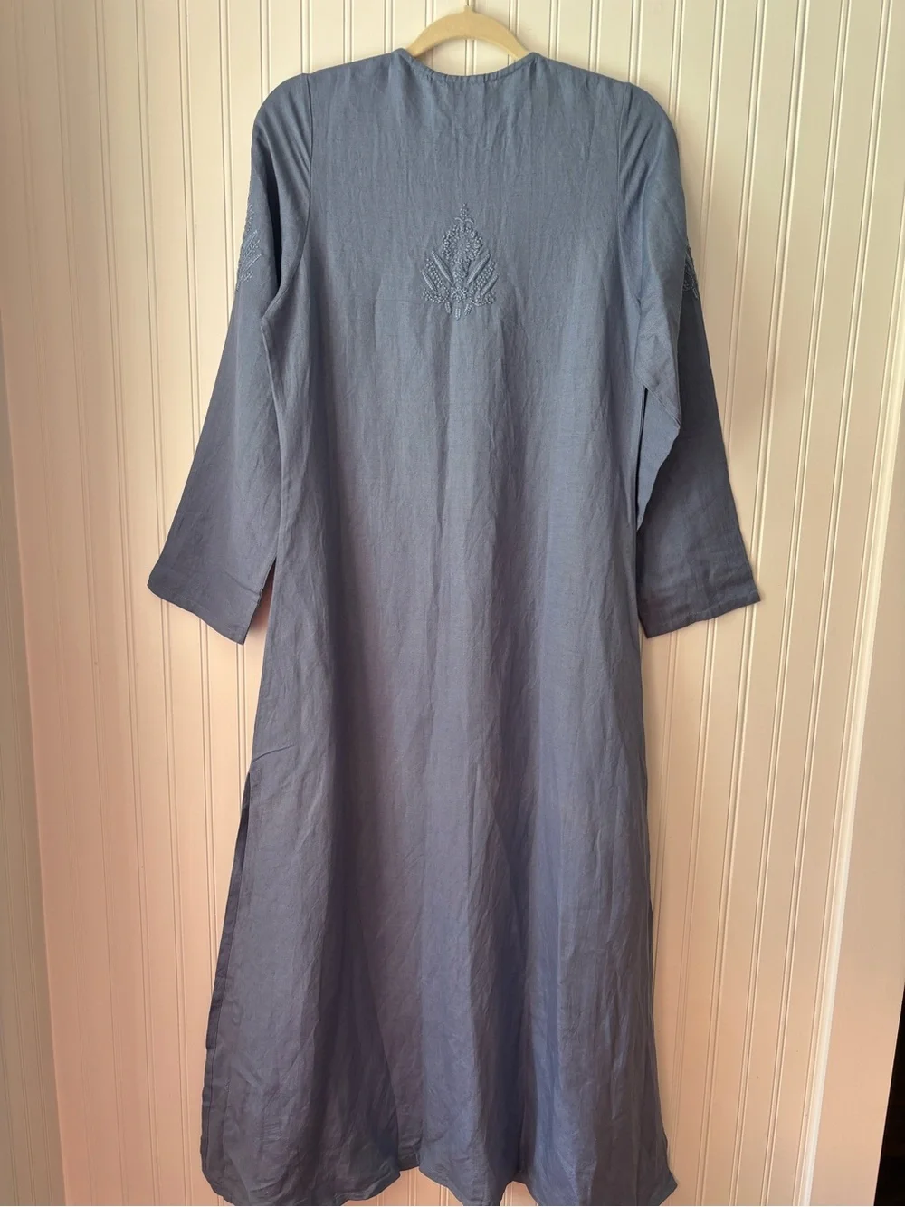Embroidered Button-Front Maxi Dress in Dusty Blue - Picture 6 of 7